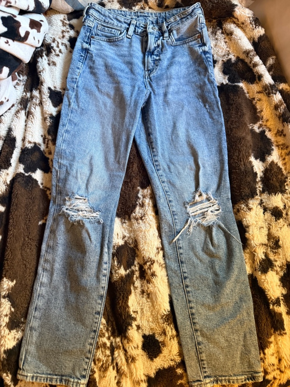 Women's Distressed Light Blue Straight-Leg Jeans